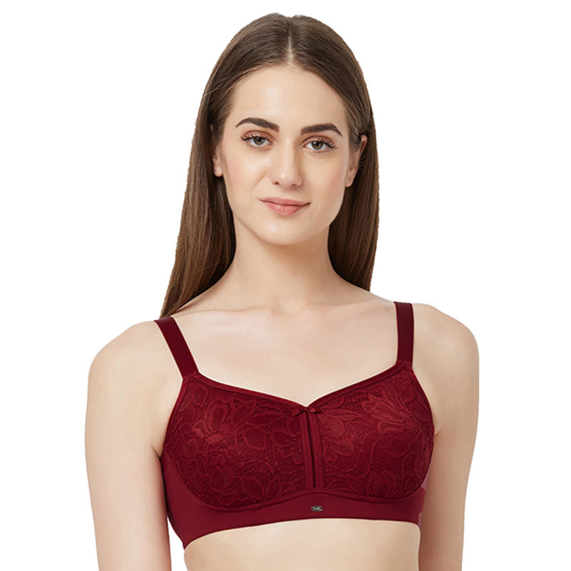 SOIE WomenS Full Coverage Non-Padded Non-Wired Bra - CRIMSON (34C)