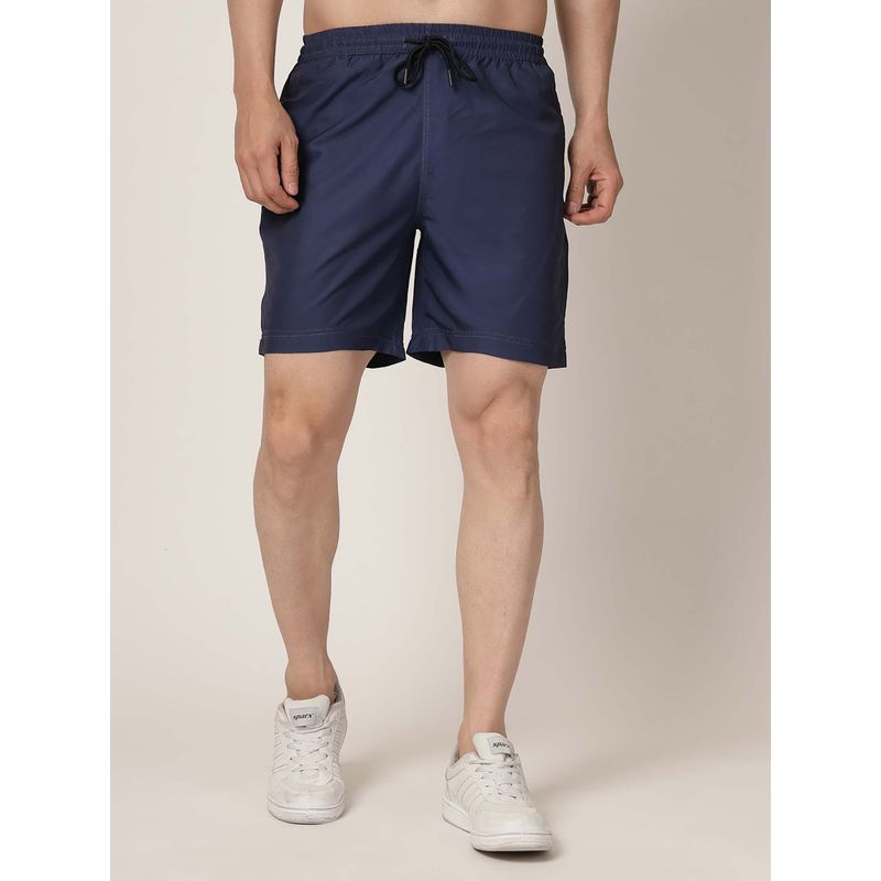 Style Quotient Men Navy Solid Polyester Swim Shorts (L)
