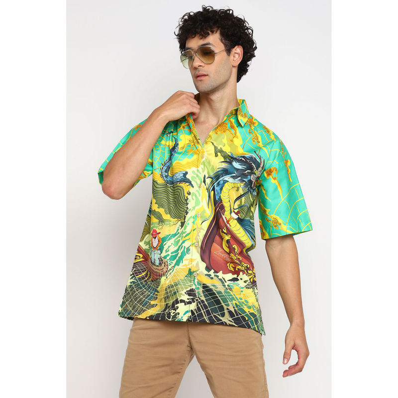 Loudless Tales of Dragon Printed Half Sleeves Shirt for Men (S)