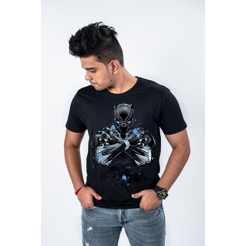 Buy MerchGarage Black Panther Fnb Round Neck Cotton T-Shirt By Disney ...