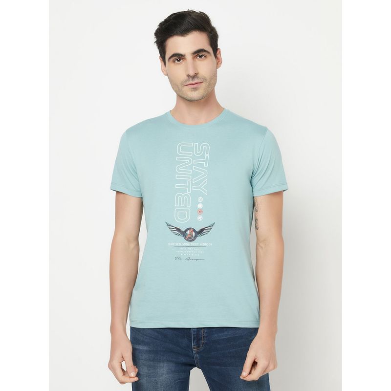 Octave Men Blue Typography Captain America Printed T-Shirt (S)