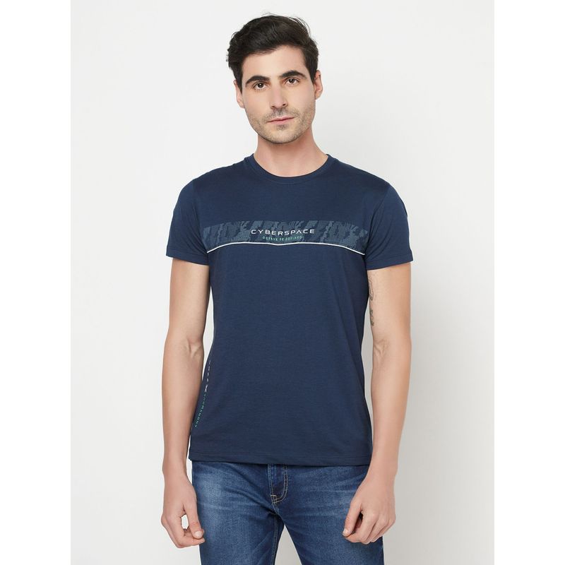 Octave Men Blue Graphic Printed T-Shirt (2XL)