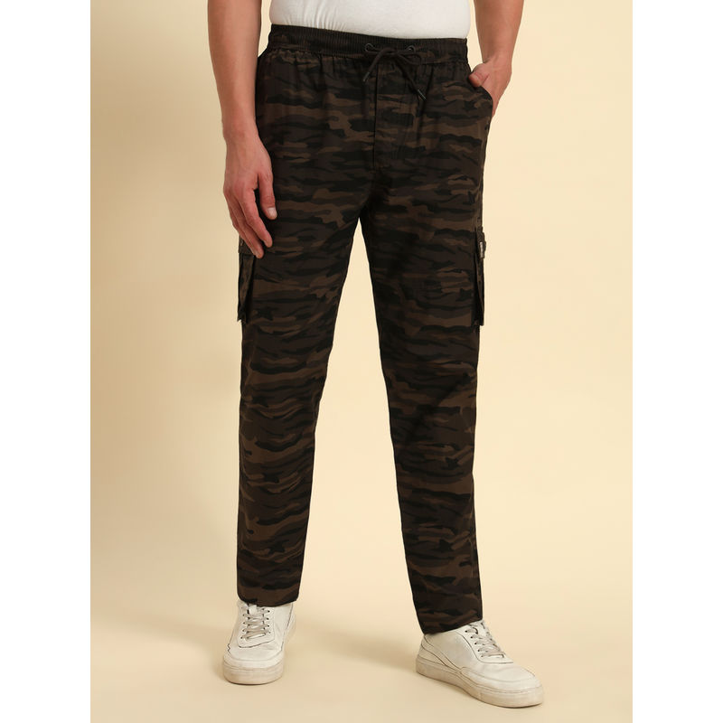 Cantabil Men Olive Green Camouflage Print Regular Fit Lower Trackpant (XL)