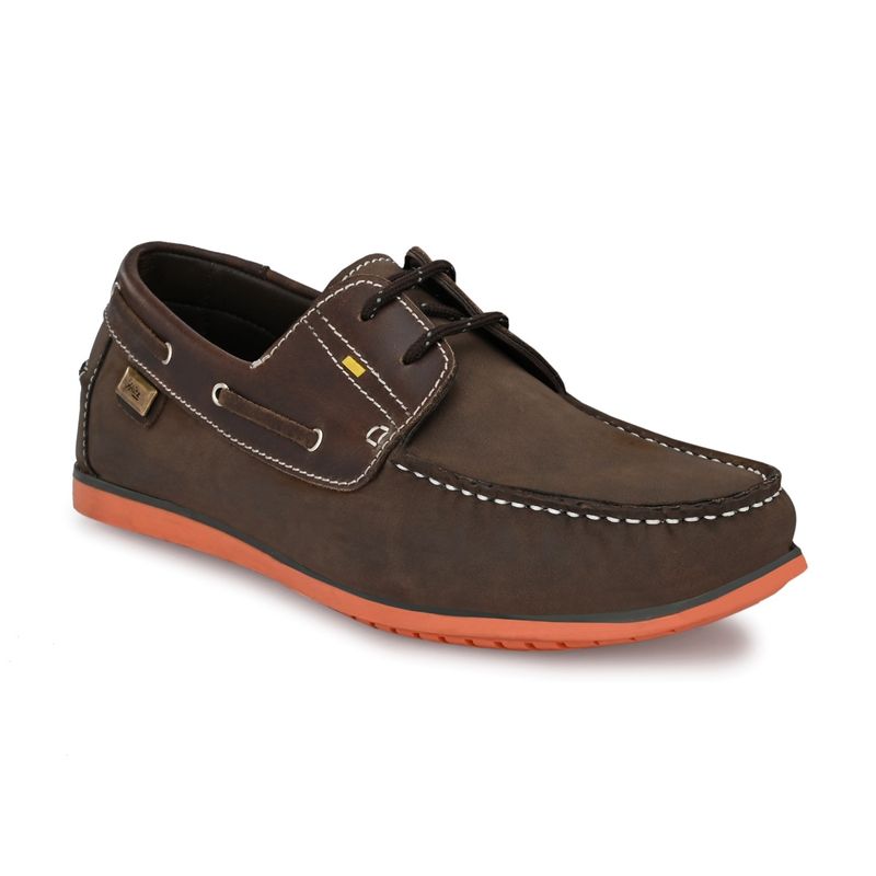 Hitz Men's Brown Leather Lace-up Boat Shoes (UK 6)