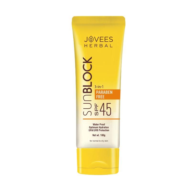 Jovees Herbal Sun Block Sunscreen SPF 45 For Normal To Dry Skin UVA/UVB Protection, Moisturization