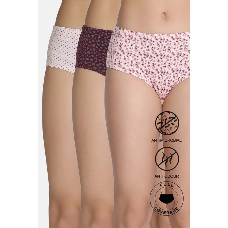 Zivame Medium Rise Full Coverage Hipster Panty - Multicolor (Pack of 3) (XL)