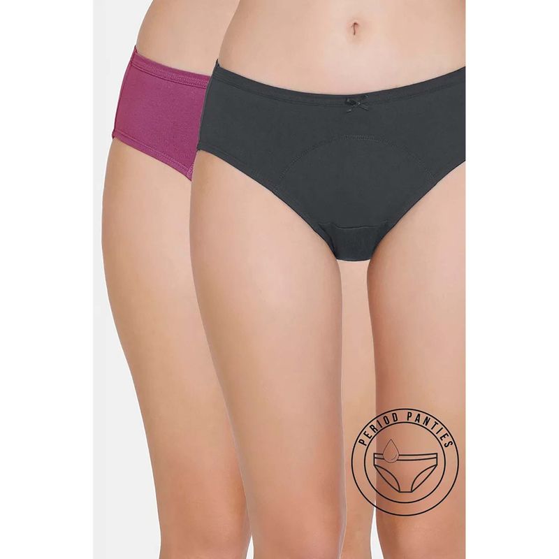 Zivame Medium Rise Full Coverage Hipster Period Panty - Multicolor (Pack of 2) (M)