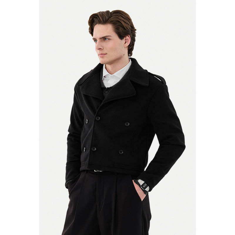 Snitch Black Solid Full Sleeves Regular Crop Jacket For Men (2XL)