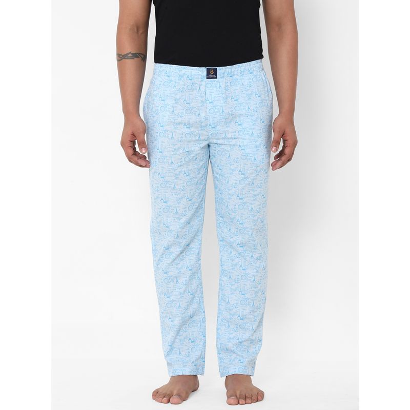 Urban Scottish Mens Blue Pure Cotton Printed Lounge Pants (S)