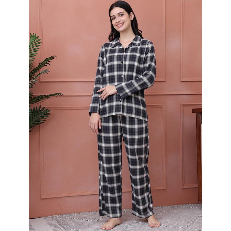 Secret Wish Black Checkered Flannel Night Suit (Set of 2) (XL)
