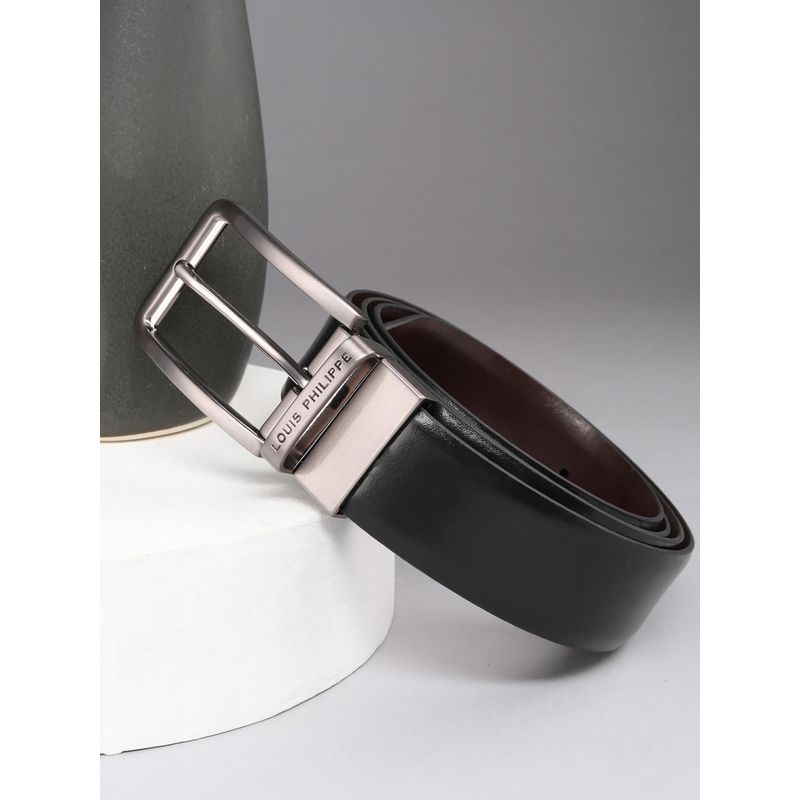 Louis Philippe Men 100% Italian Leather Brush Gun Metal Buckle Formal Reversible Belt (XL)