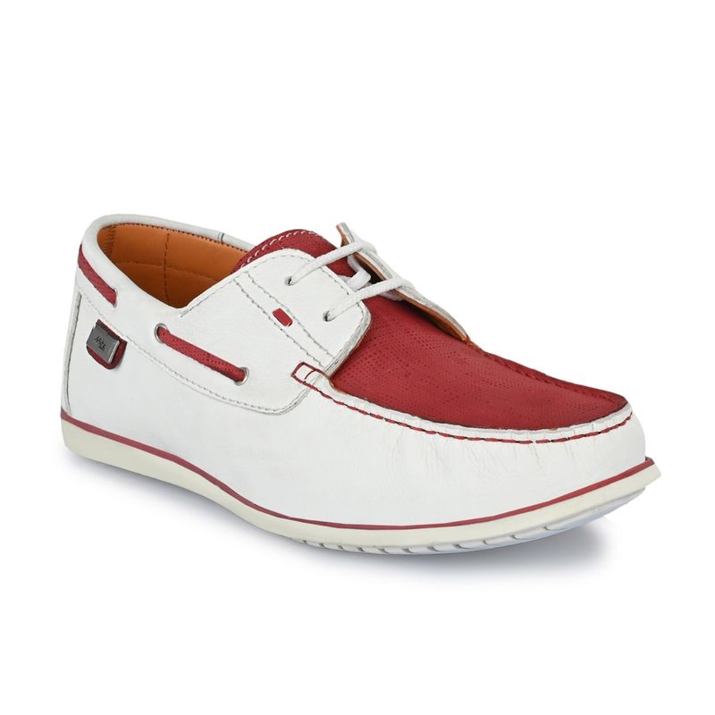 Hitz Men's White Leather Lace-up Boat Shoes (UK 7)