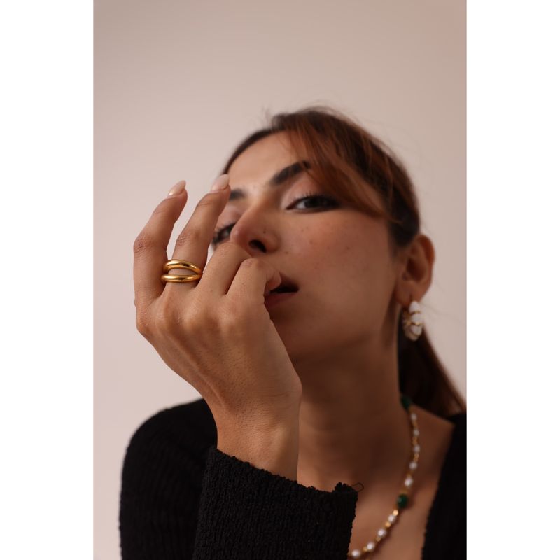 Perfectly Average Irregular Double Ring | 18K Gold Plated Jewellery For Women (7)