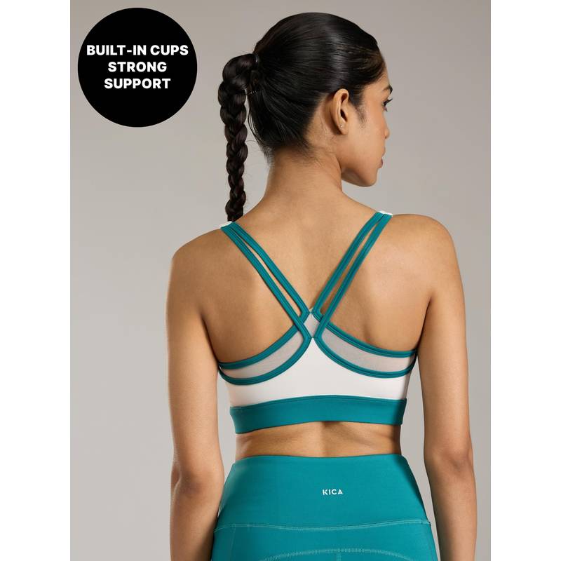 Kica Mid-Impact Built-In Cups Sports Bra with Mesh & Cross-Back Straps KIC110 White (L)