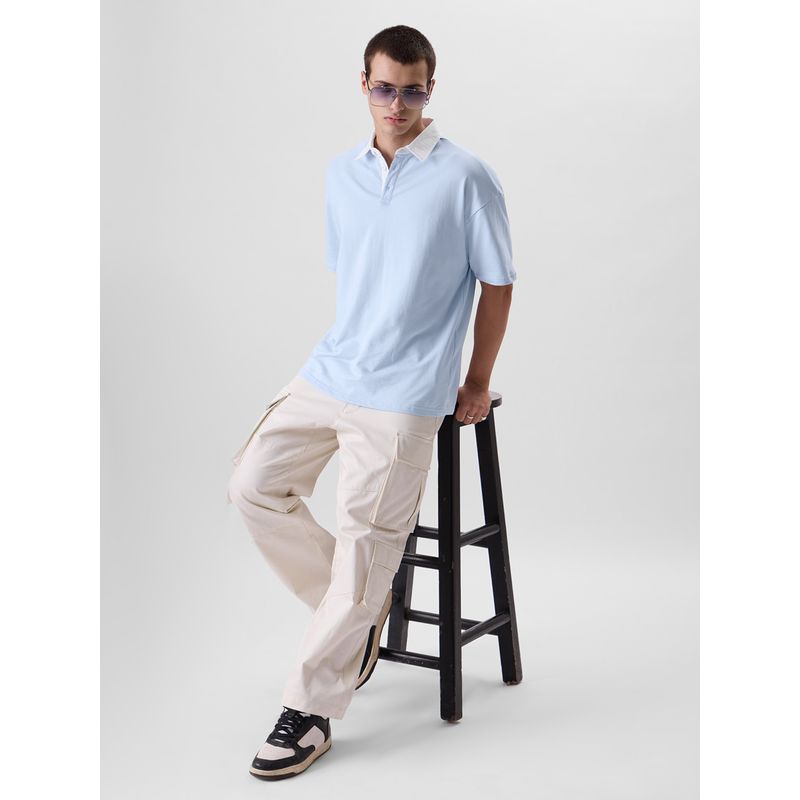 The Souled Store Solid Powder Blue Oversized Polos (XS)