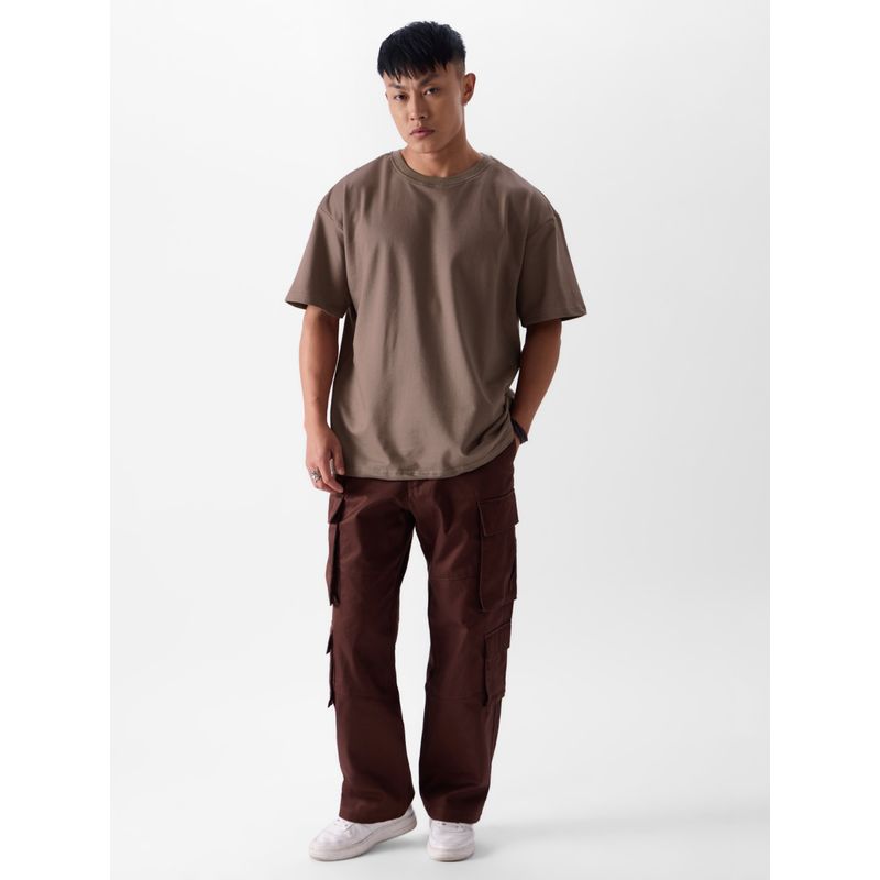 The Souled Store Solid Brown Sugar Oversized T-Shirts (2XS)