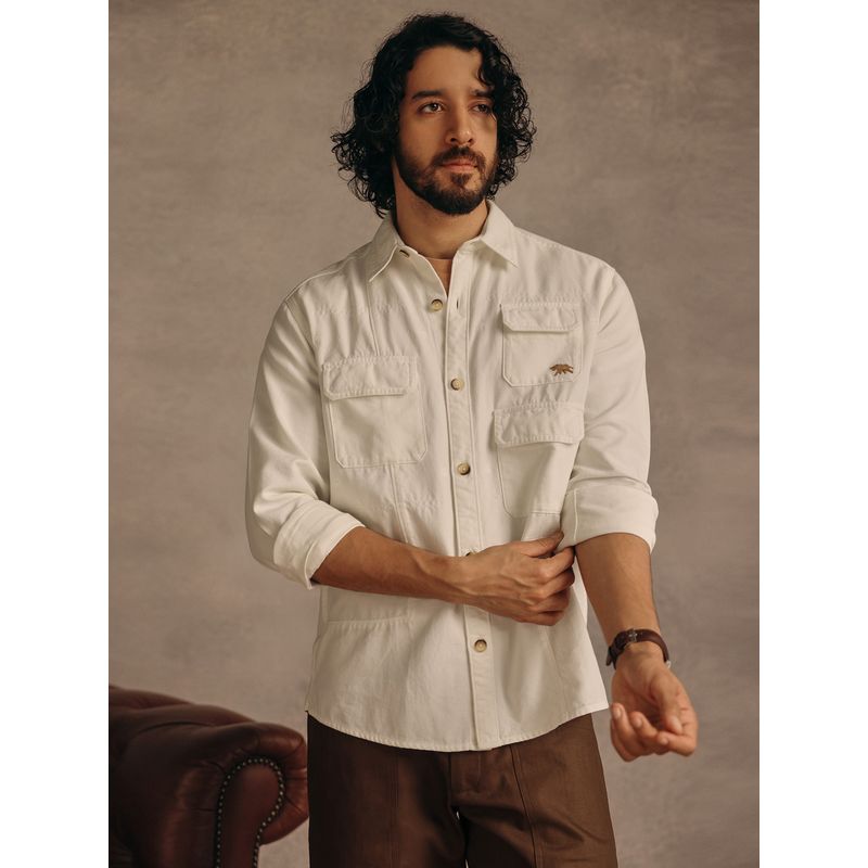 Andamen Men Off White Casual Overshirt (S)
