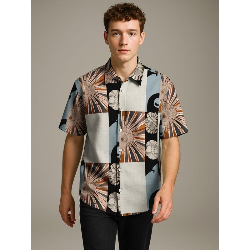BULLMER Trendy Cotton Blend Printed Casual Half Sleeve Multicolor Shirt (S)