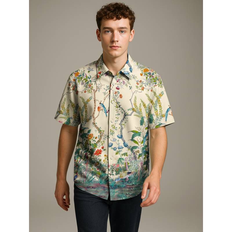 BULLMER Trendy Regular Fit Cotton Blend Printed Casual Half Sleeve Green Shirt (S)