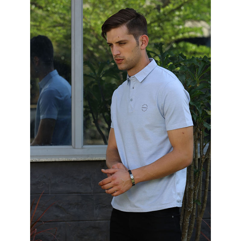 MELVIN JONES Ice Grey Textured Polo T Shirt (S)