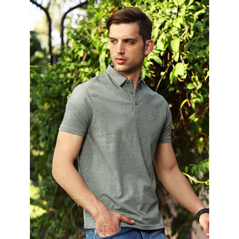 MELVIN JONES Sage Olive Green Textured Polo T Shirt (S)