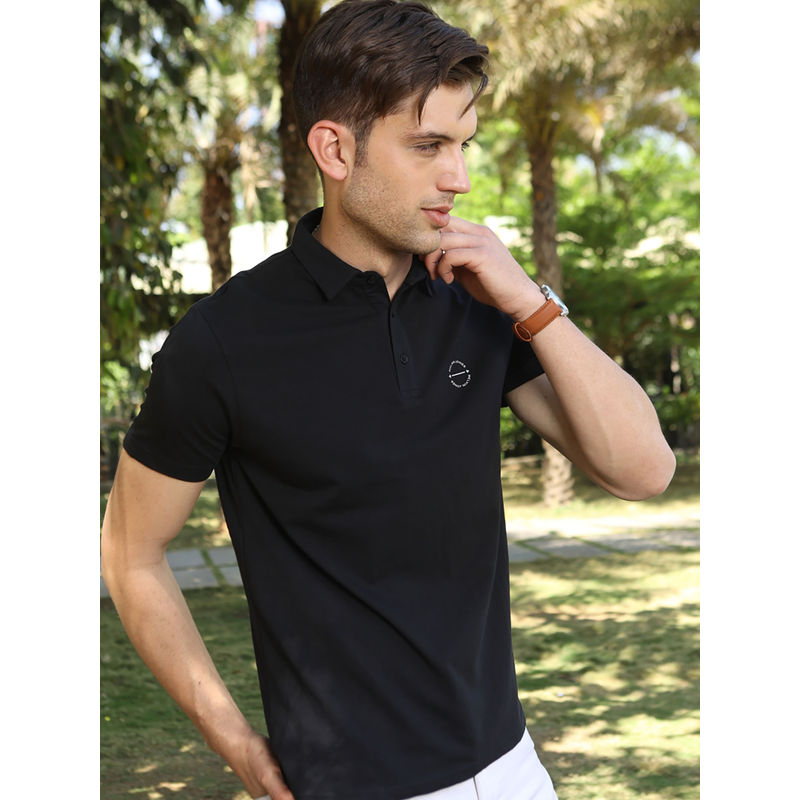 MELVIN JONES Onyx Black Textured Polo T Shirt (XL)