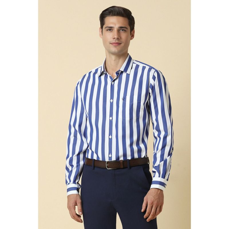 Allen Solly Men Blue Slim Fit Stripe Full Sleeves Formal Shirt (39)