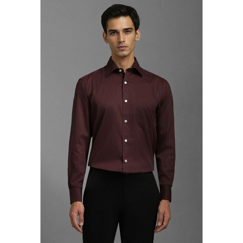 Louis Philippe Men Brown Classic Regular Fit Printed Full Sleeves Formal Shirt (42)