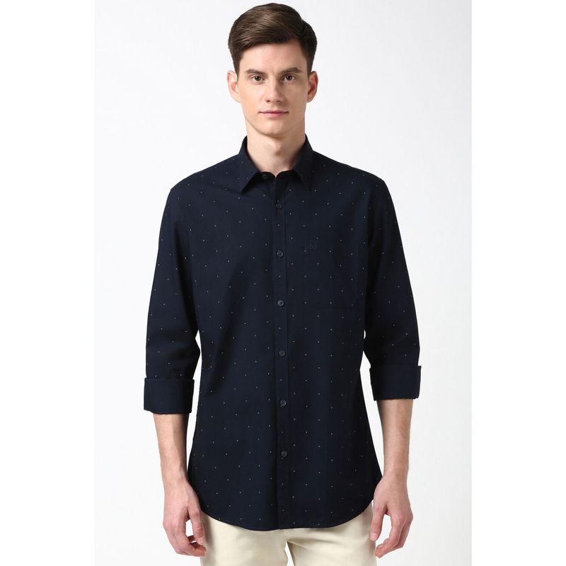 Peter England Men Navy Blue Slim Fit Printed Shirt (39)