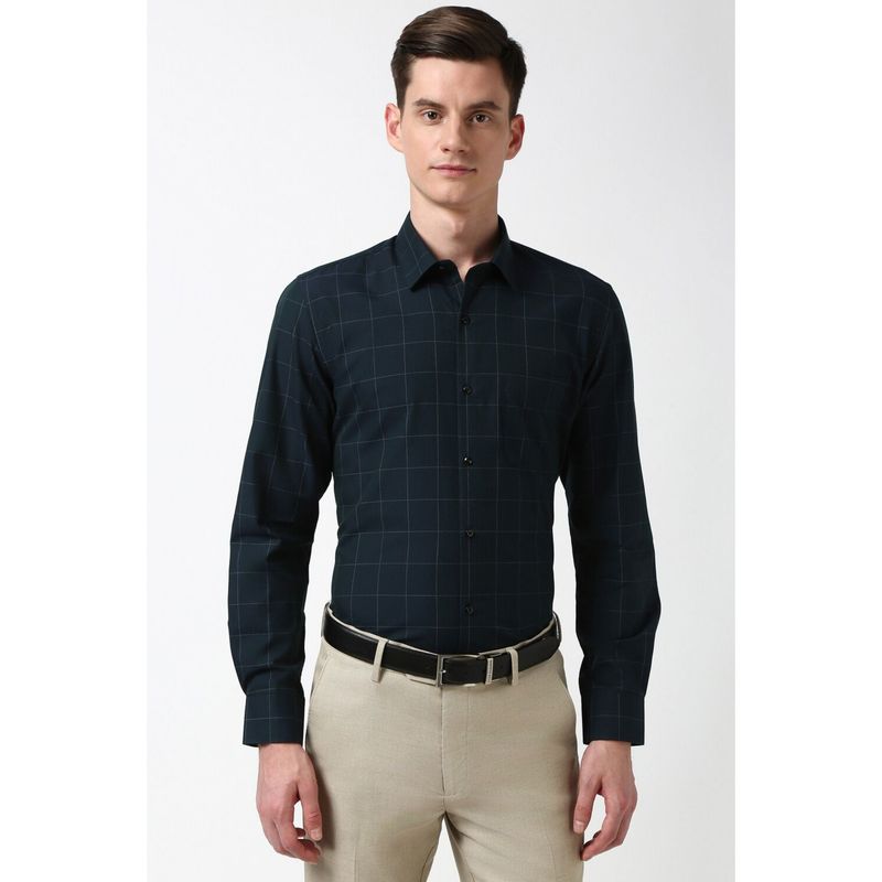 Peter England Men Dark Green Slim Fit Checks Formal Shirt (40)