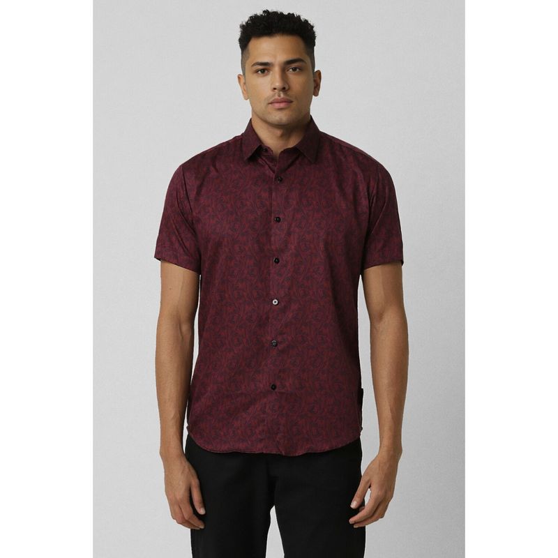 Van Heusen Men Maroon Slim Fit Printed Half Sleeves Party Shirt (38)