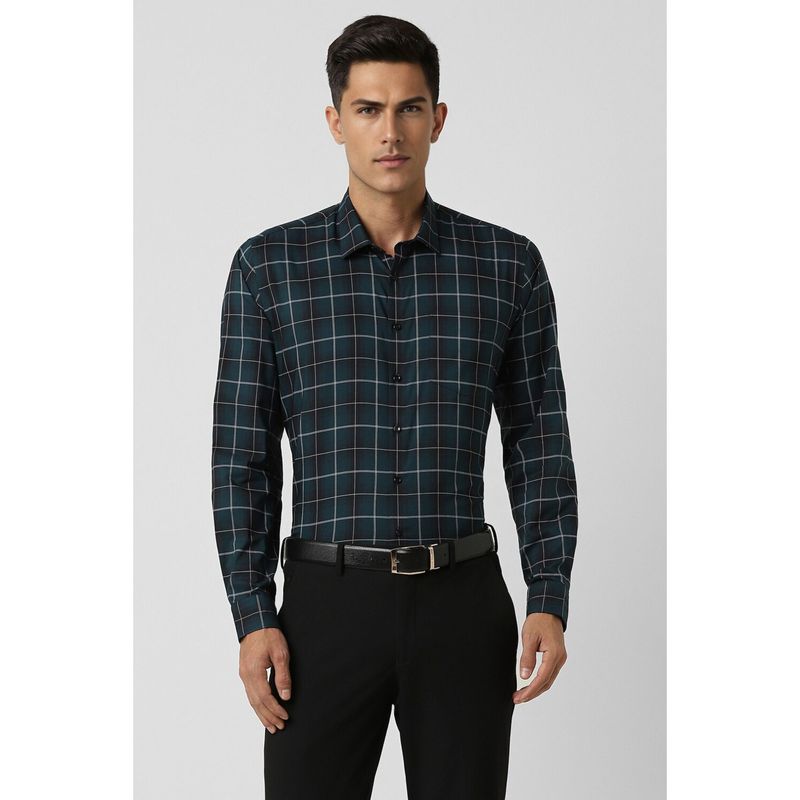 Van Heusen Men Green Slim Fit Checks Full Sleeves Formal Shirt (39)