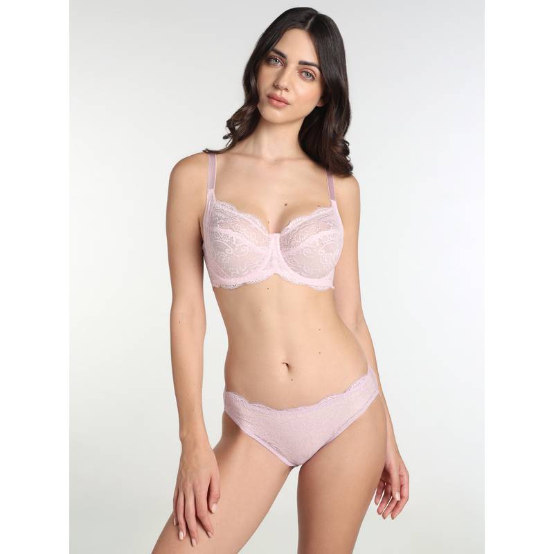 Wacoal India Essential Lace Non-Padded Wired Medium Coverage 3/4Th Cup Fashion Bra Pink (40DD)