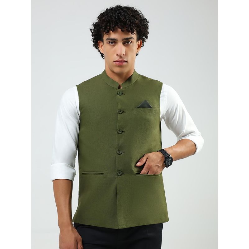 Monte Carlo Solid Olive Green Nehru Jacket (3XL)