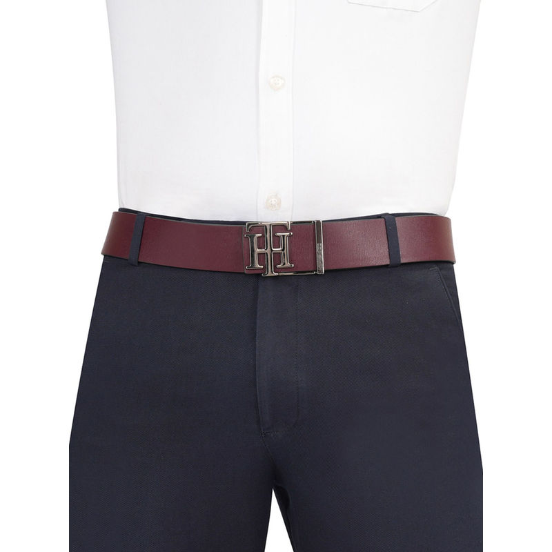Tommy Hilfiger Men Malmo Leather Reversible Belt - Wine & Navy Blue (L)