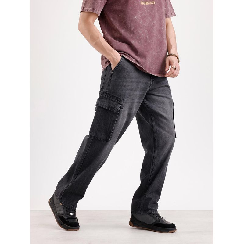 WROGN Washed Loose Fit Cargo Denim-Grey (34)