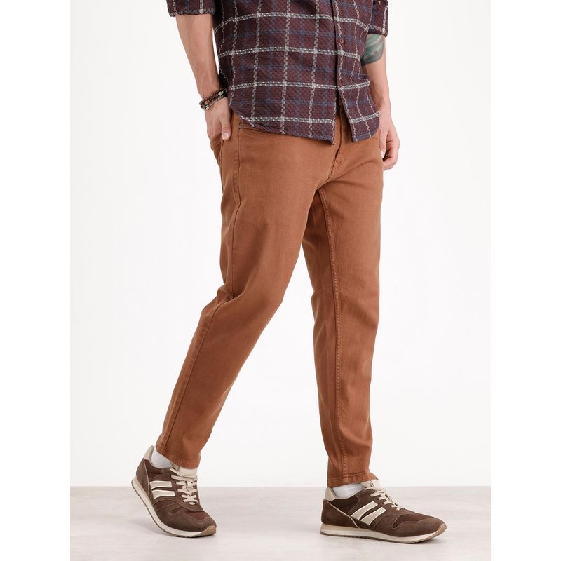 WROGN Solid Skinny Crop Denim Jeans-Brown (30)