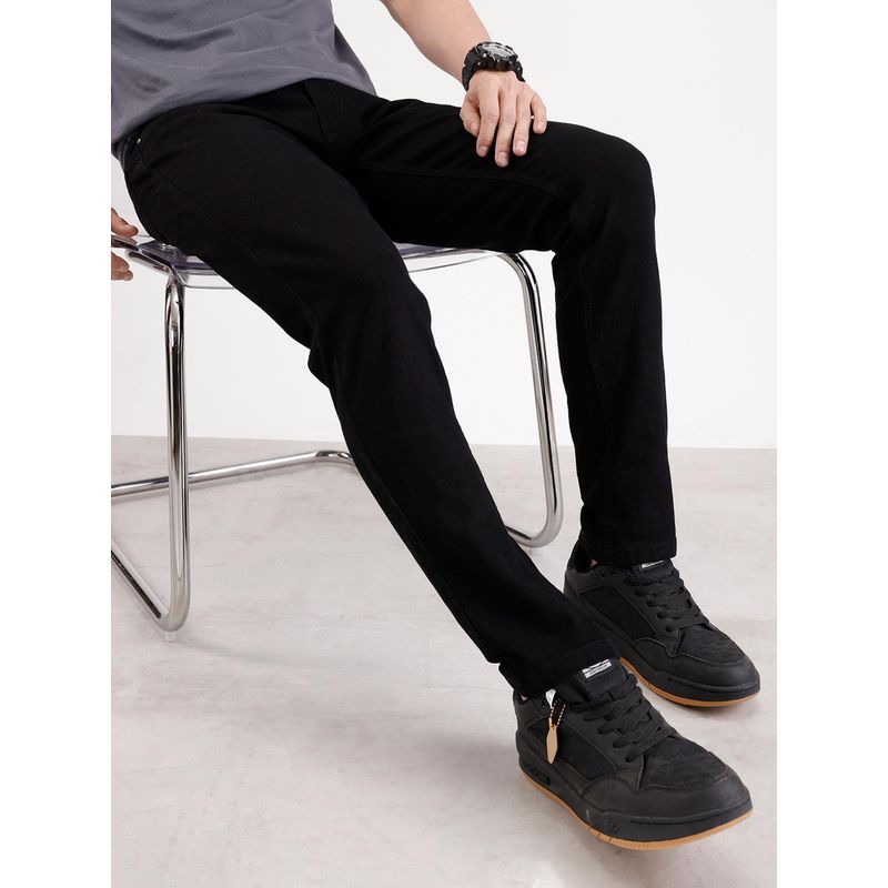 WROGN Solid Slim Tapered Fit Denim Jeans-Black (30)