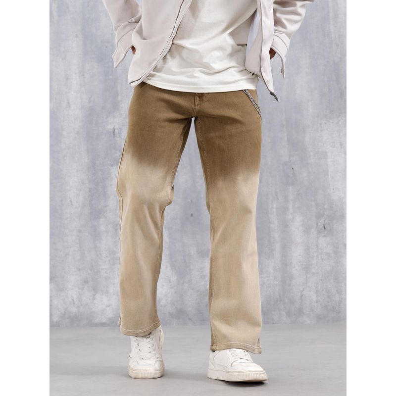 WROGN Men's Casual Bootcut Fit Ombre Jeans-Khaki (28)