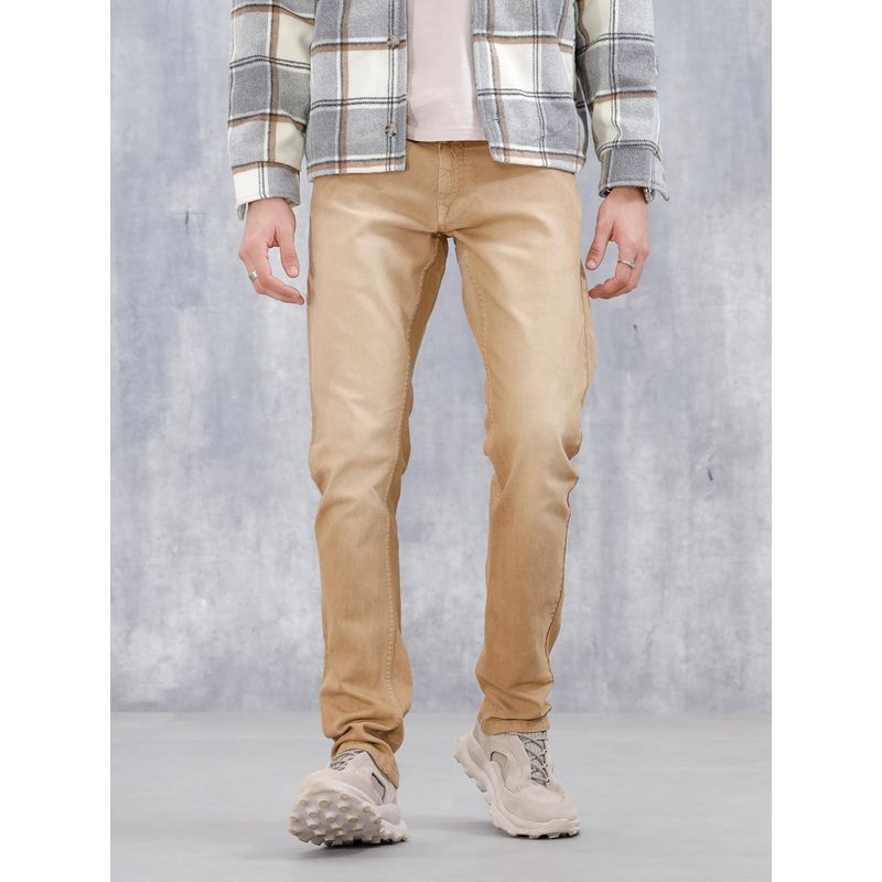 WROGN Men's Casual Slim Fit Jeans-Khaki (28)