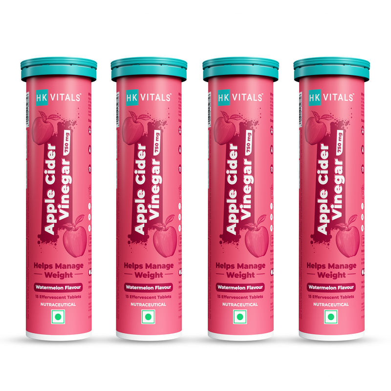 HealthKart HK Vitals Apple Cider Vinegar 750mg Effervescent Tablets - Watermelon - Pack Of 4