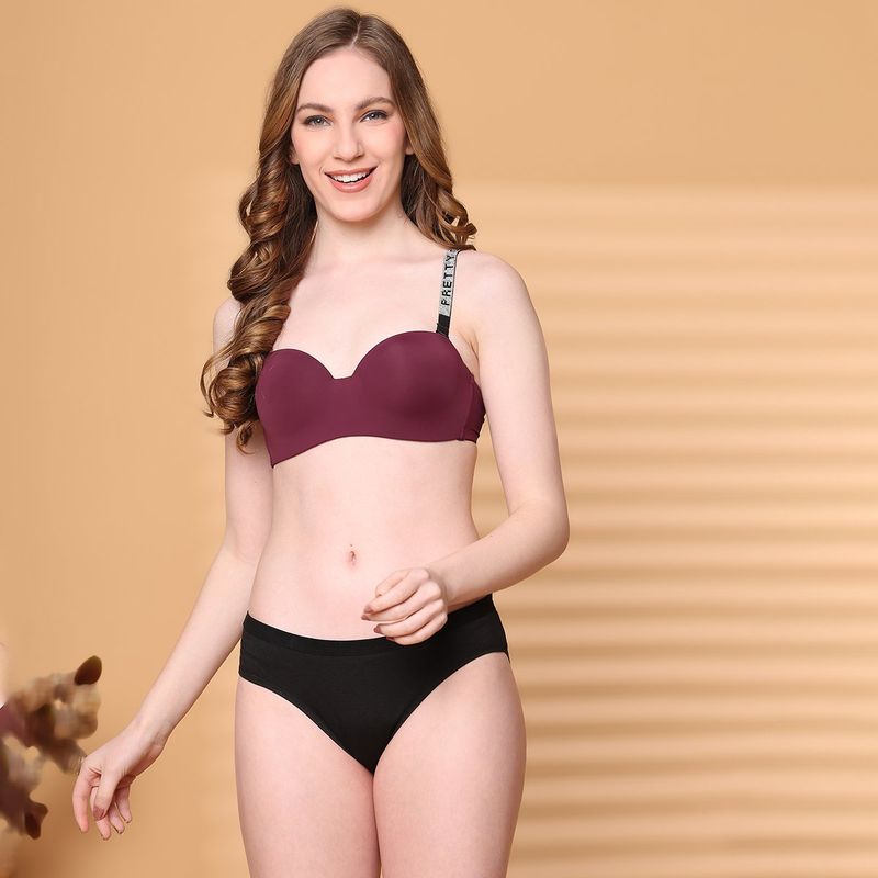 PrettyCat Lightly Padded Sexy Balconette with Shine Strap Bra and Panty (Set of 2) (38B)