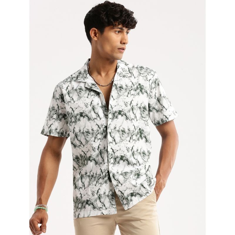 SHOWOFF Men's Short Sleeves Cuban Collar Abstract Dark Green Regular Fit Shirt (S)