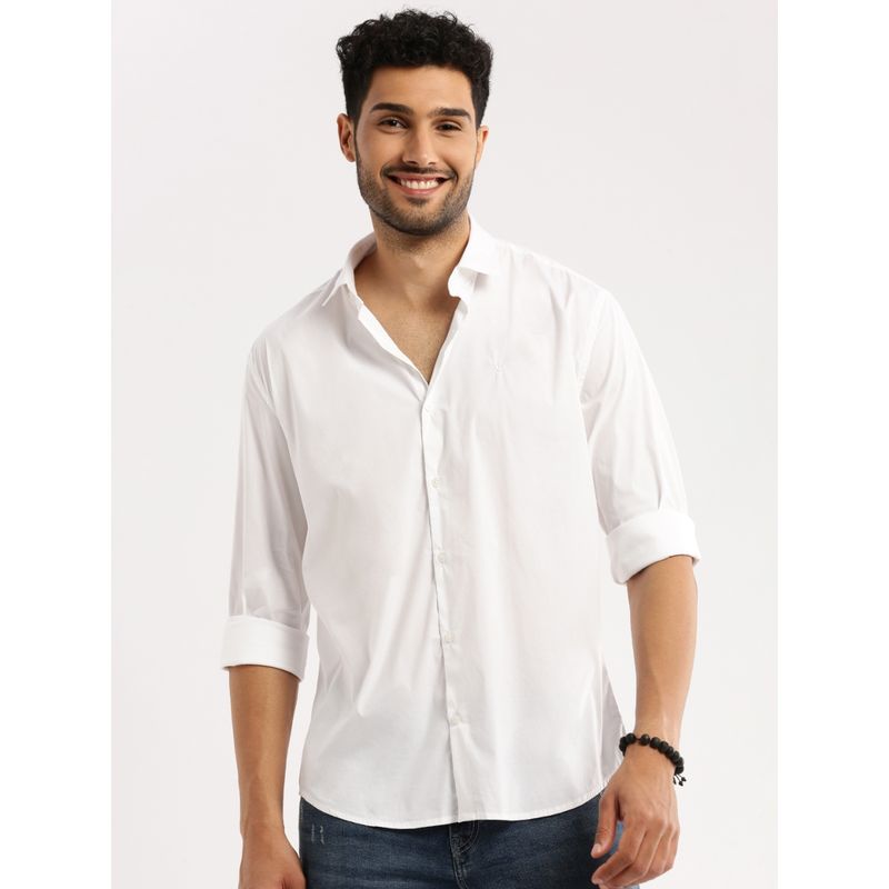 SHOWOFF Men's Long Sleeves Spread Collar Solid White Slim Fit Shirt (M)