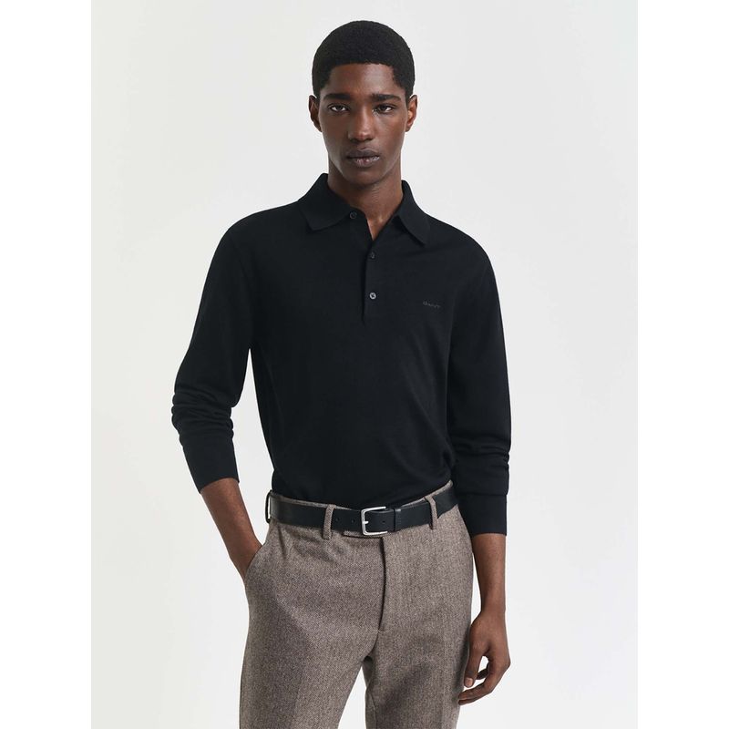 GANT Mens Black Extra Fine Merino Wool Polo T-Shirt (S)