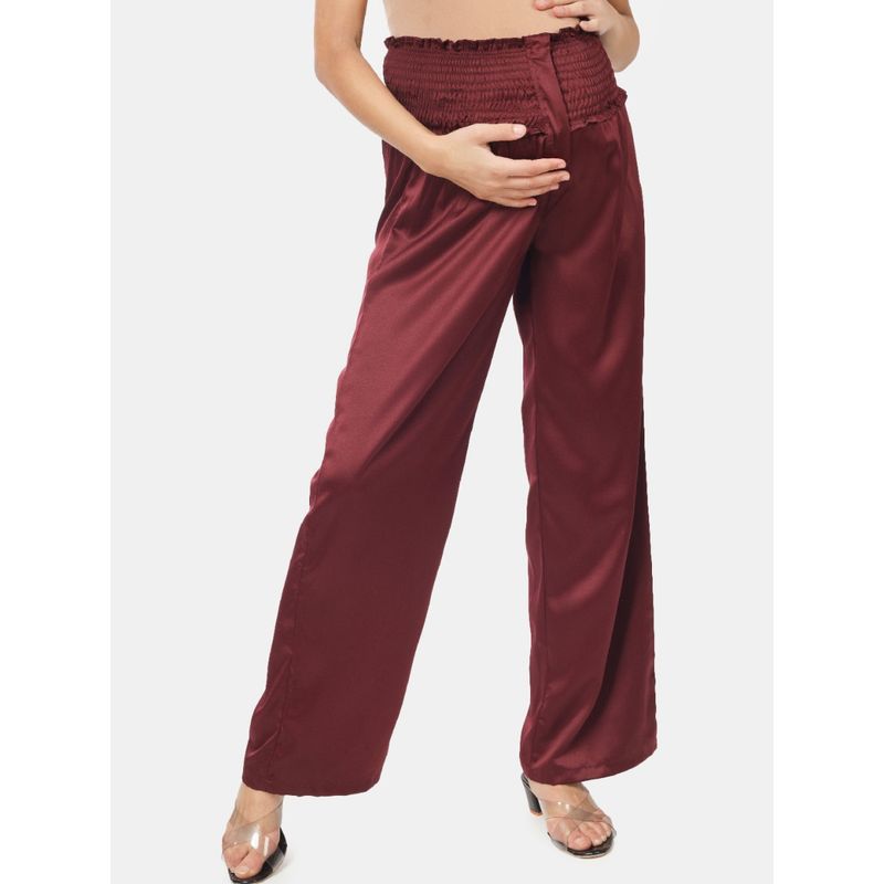 Angloindu Burgundy Smocked Waist Maternity Pant (S) (S)