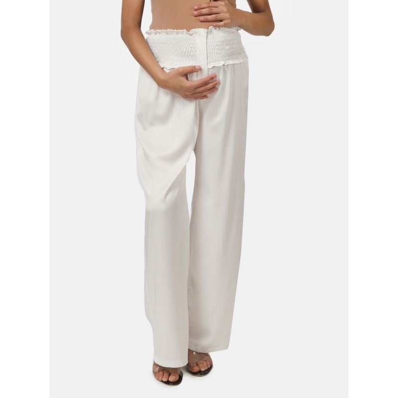 Angloindu White Smocked Waist Maternity Pant (XL) (XL)