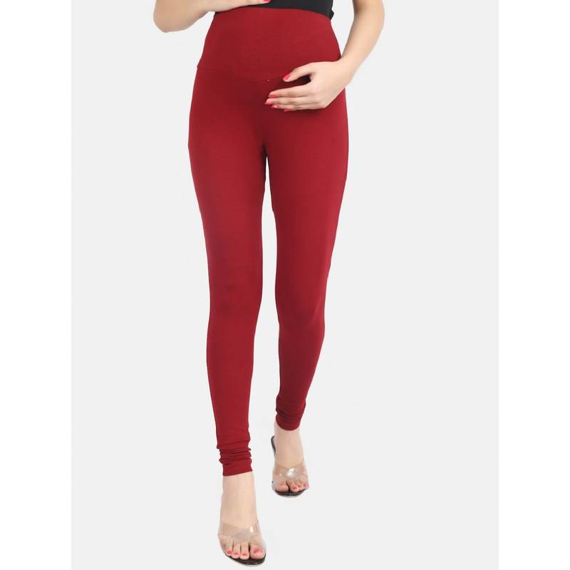 Angloindu Maroon Mid-Waist Maternity Leggings (S) (S)