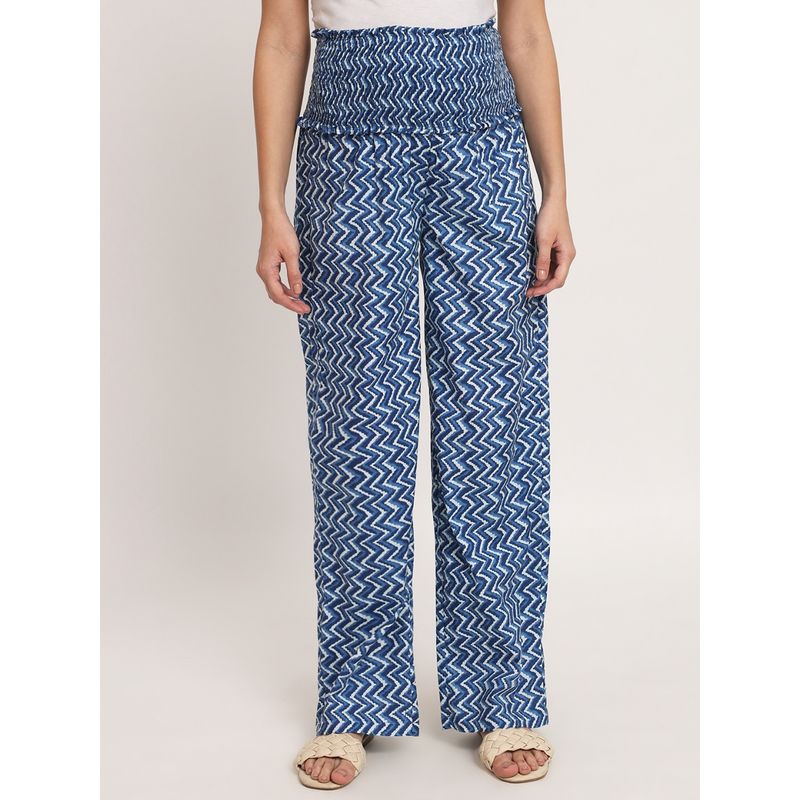 Angloindu Blue Zig Zag Smocked Waist Maternity Pant (L) (L)