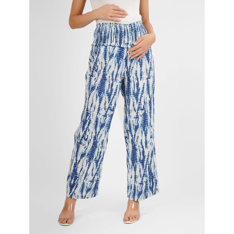 Angloindu Blue Smocked Waist Maternity Pant (L) (L)